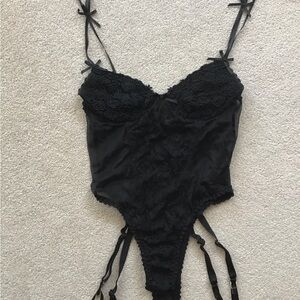 90s Lingerie Bodysuit - Black, Lace and Sheer Detailing